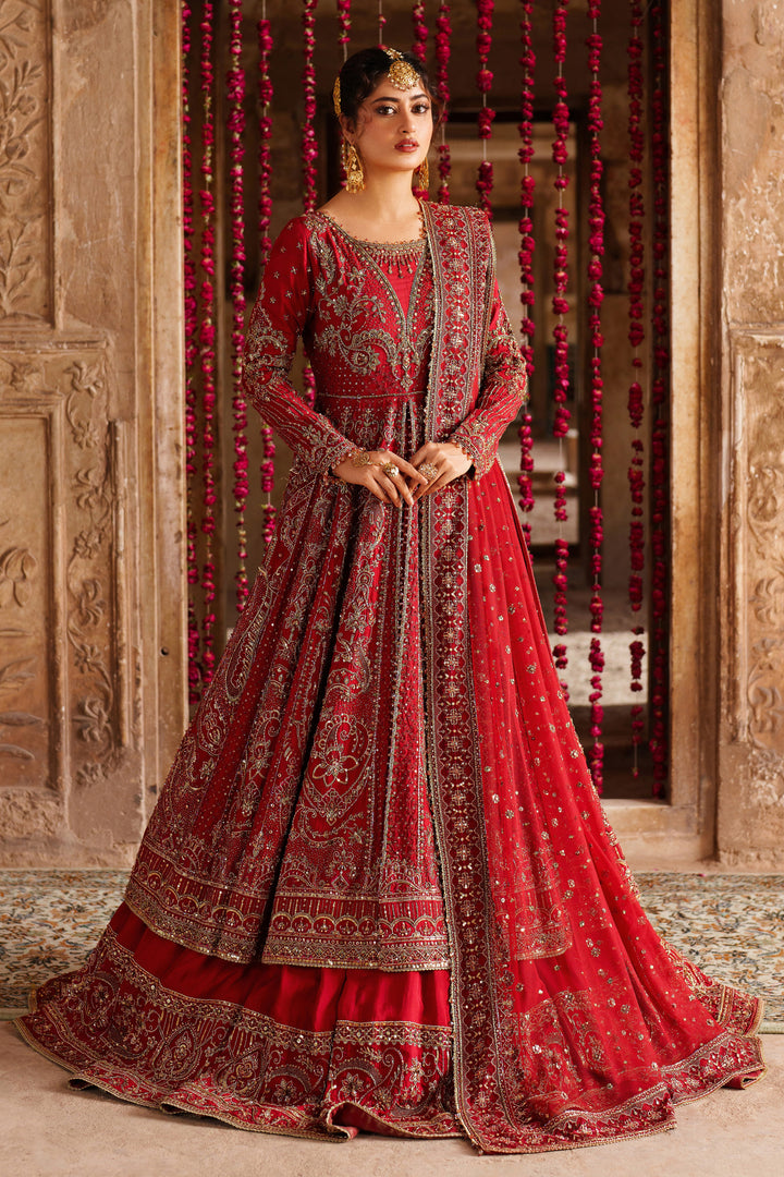 NAQSHI Zeban red bridal lehenga ready-to-wear full bridal set with heavy embroidery and embellished border for weddings and reception events.