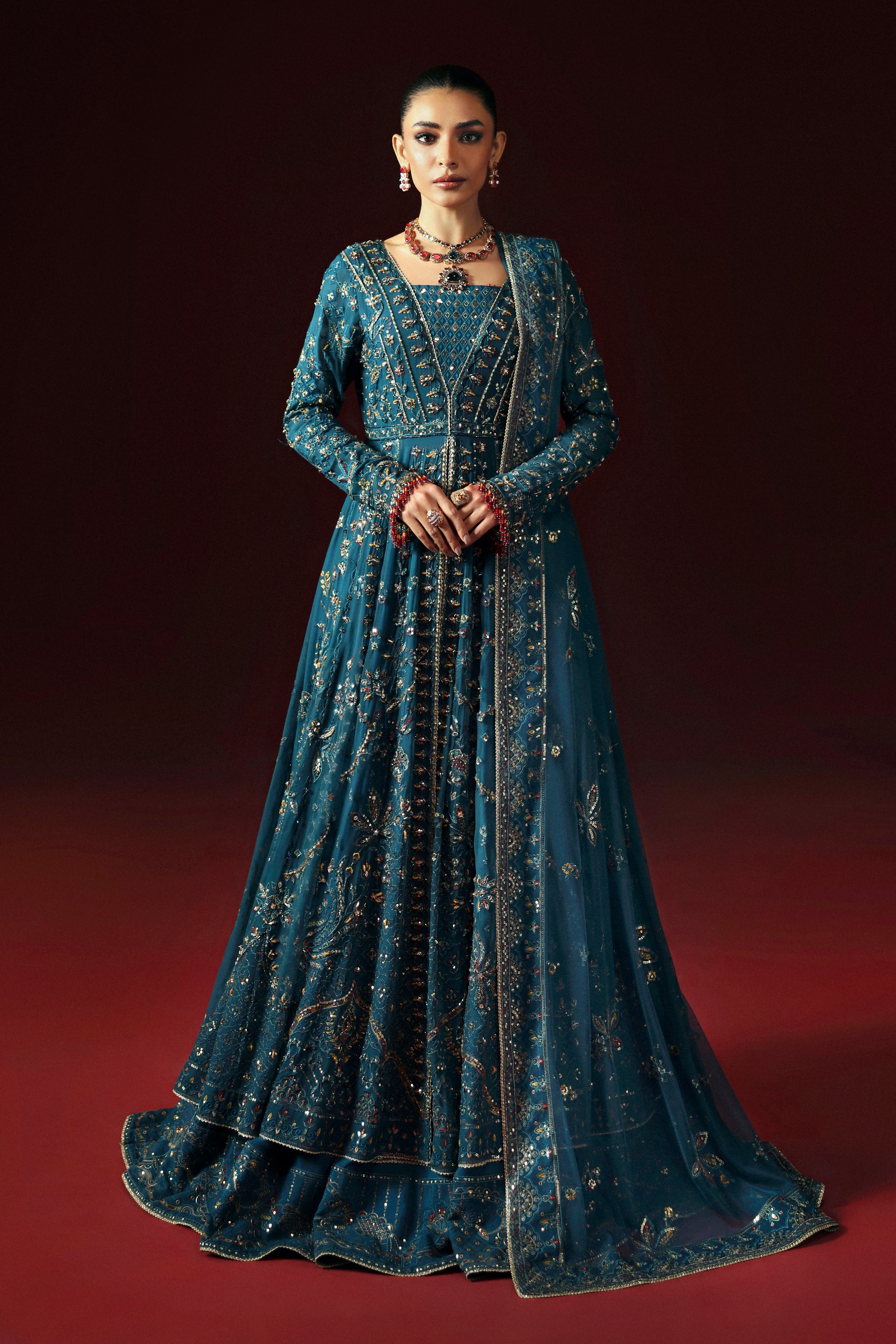 mehndi formal dresses Designer Mehndi Green Long Gown main image 1
