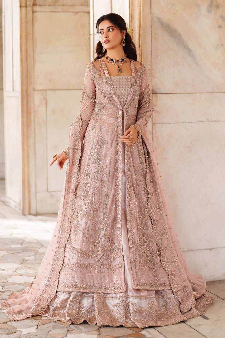 NAQSHI Mareeha soft pink embroidered ready-to-wear bridal gown with full flare skirt and heavy thread work for wedding and reception events