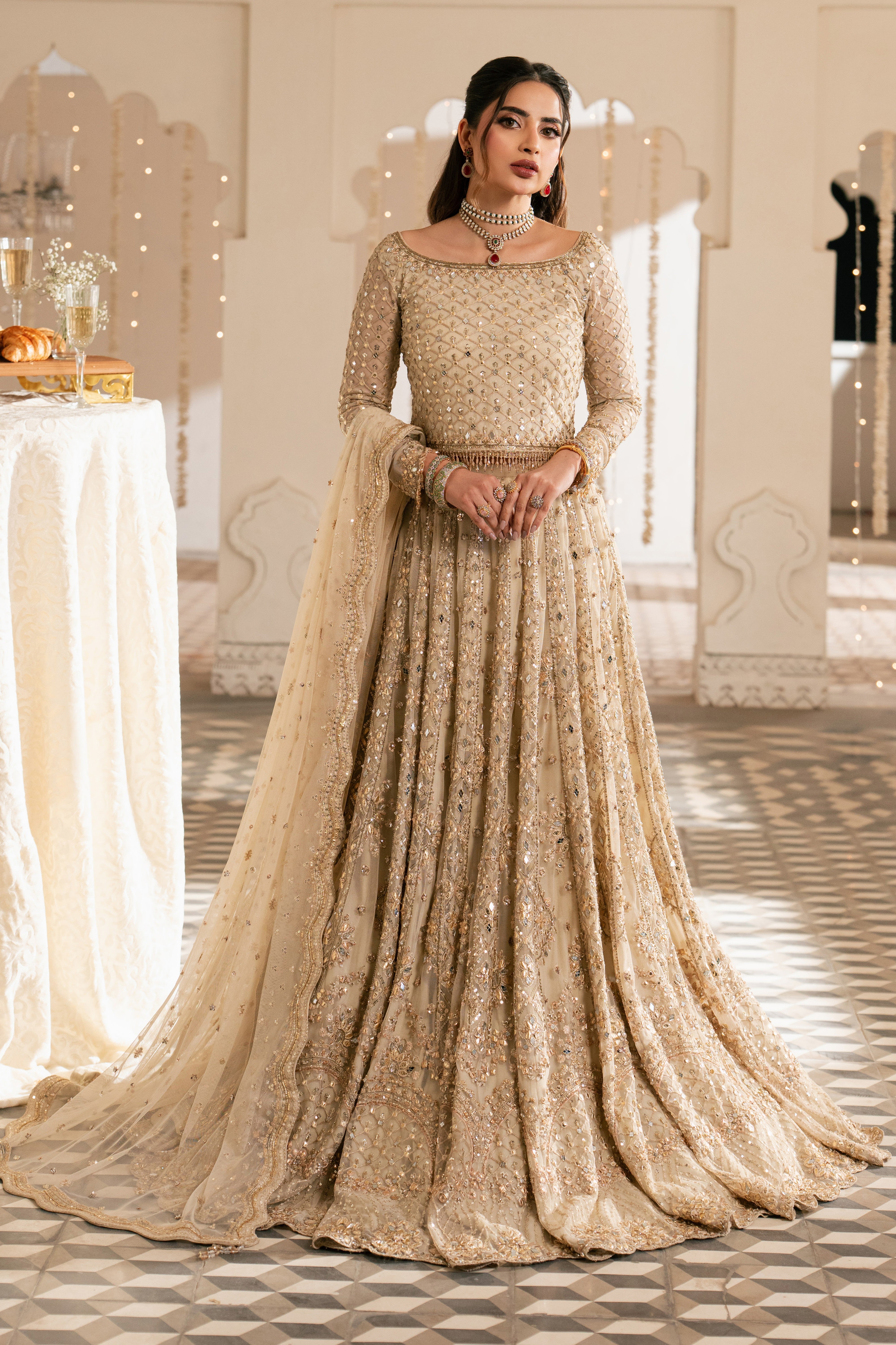 raspberry red bridesmaid dresses maria-b-bd-2905-ivory-and-maroon Pakistani indian wedding bridal dresses usa uk mehndi nikkah outfits L / 5.5 ft main image 1