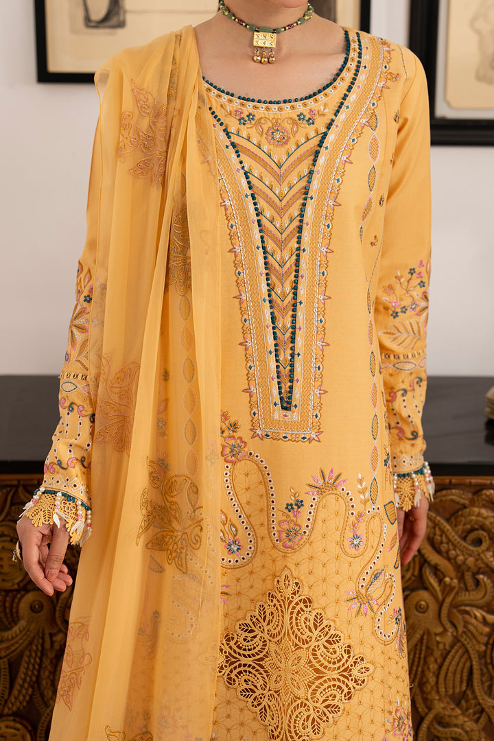 Close-up of Anasia embroidered lawn shirt highlighting intricate neckline embroidery, decorative panels and colorful border detailing