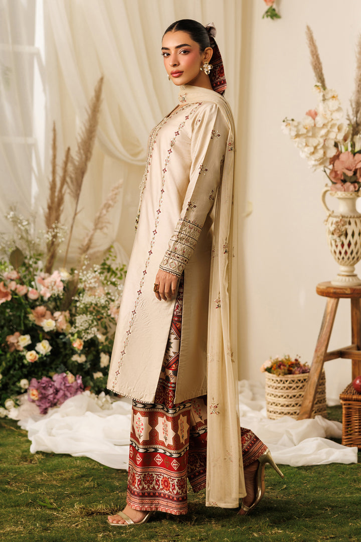 Back view of NAQSHI Numa outfit highlighting smooth shirt fall, net dupatta drape, and relaxed casual look