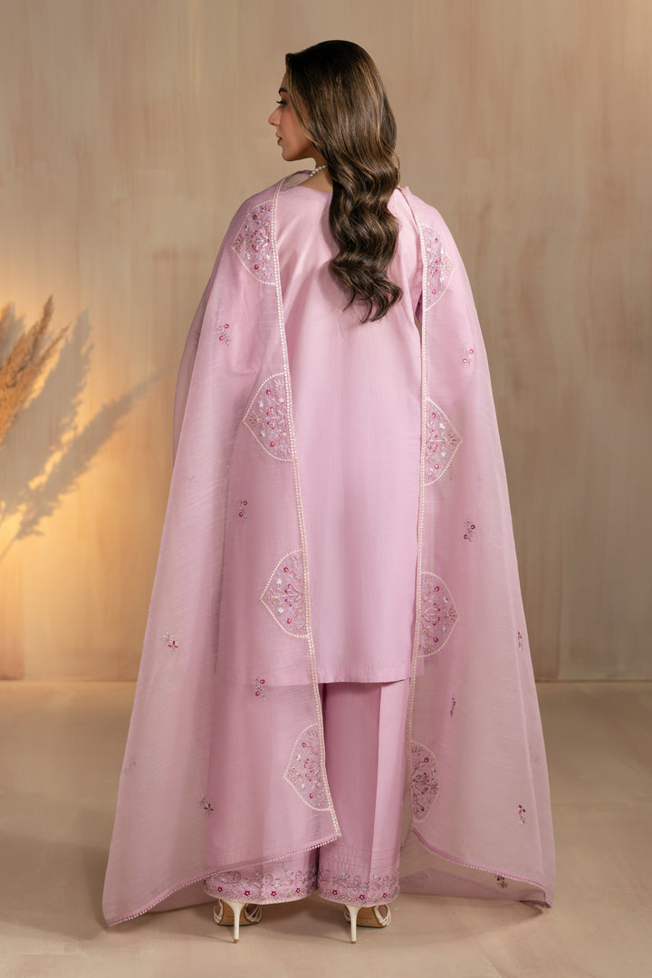 Back view of Shayleigh dress with flowing cotton organza dupatta and long shirt length, breathable ready made gathering attire.