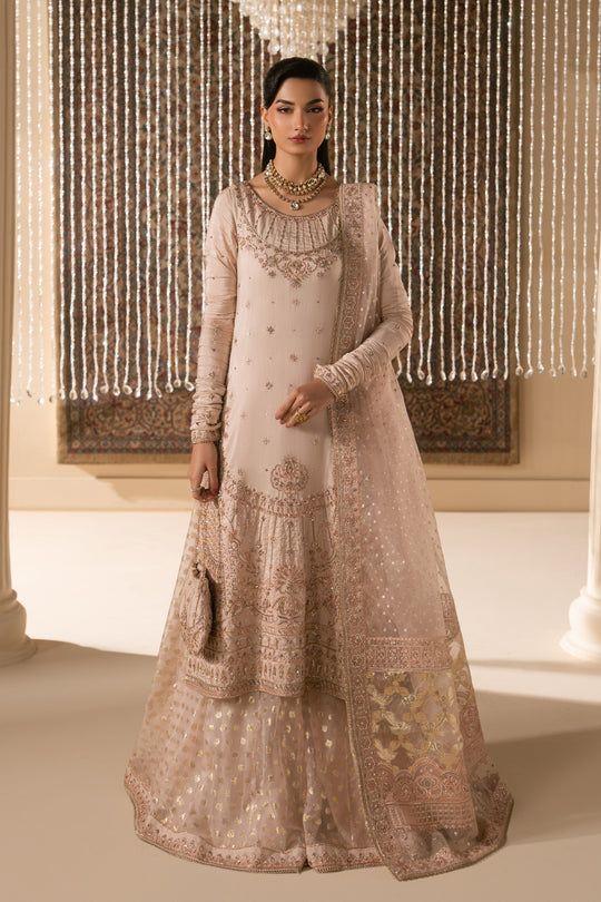 NAQSHI Mahbeer Pale Pink Raw Silk Nikkah Formal Sharara 4PC