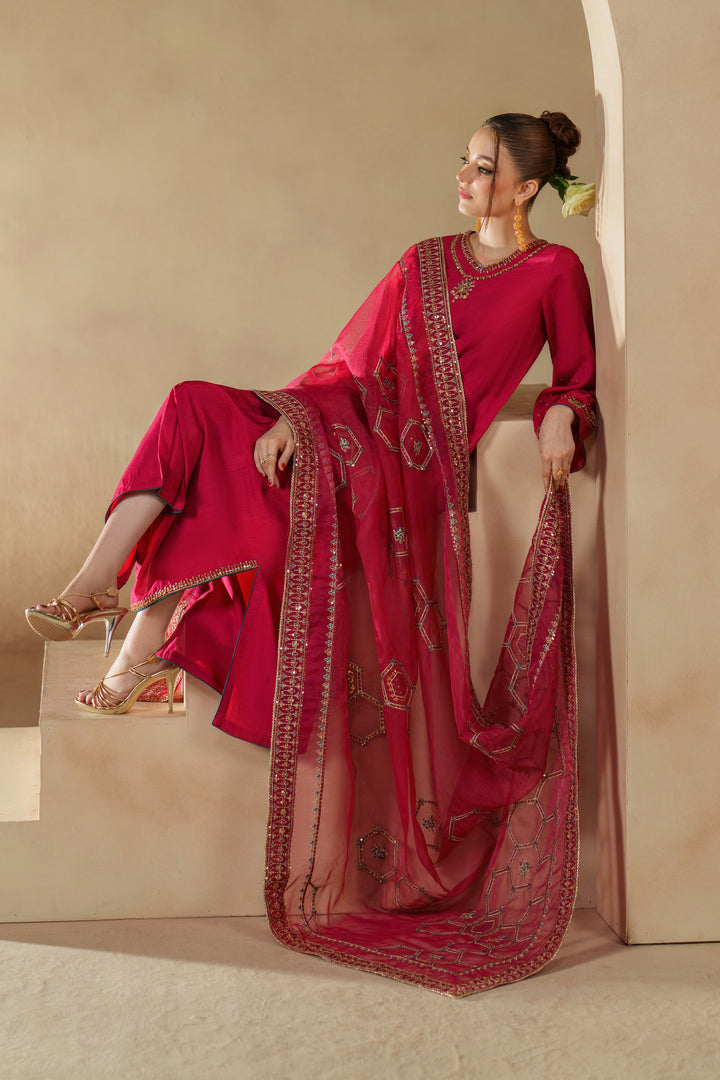Sophia shocking pink luxury pret 3 piece ready to wear outfit for festive and formal events