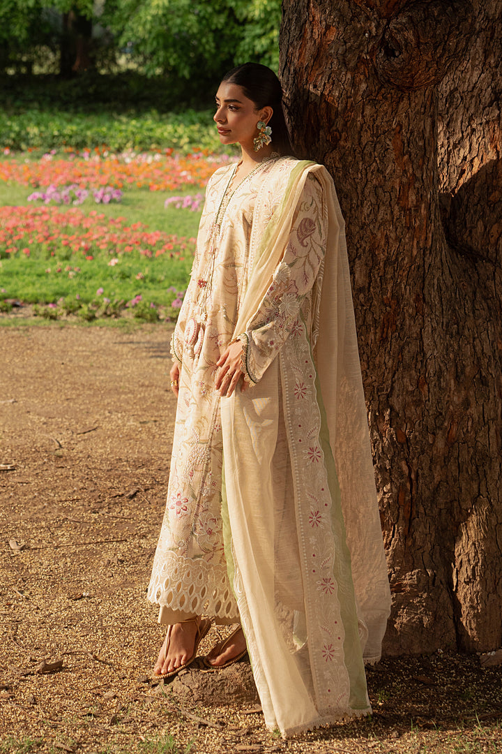 Back side pose of Andalib skin summer outfit showing straight cambric trouser and smooth panel fall for a polished look