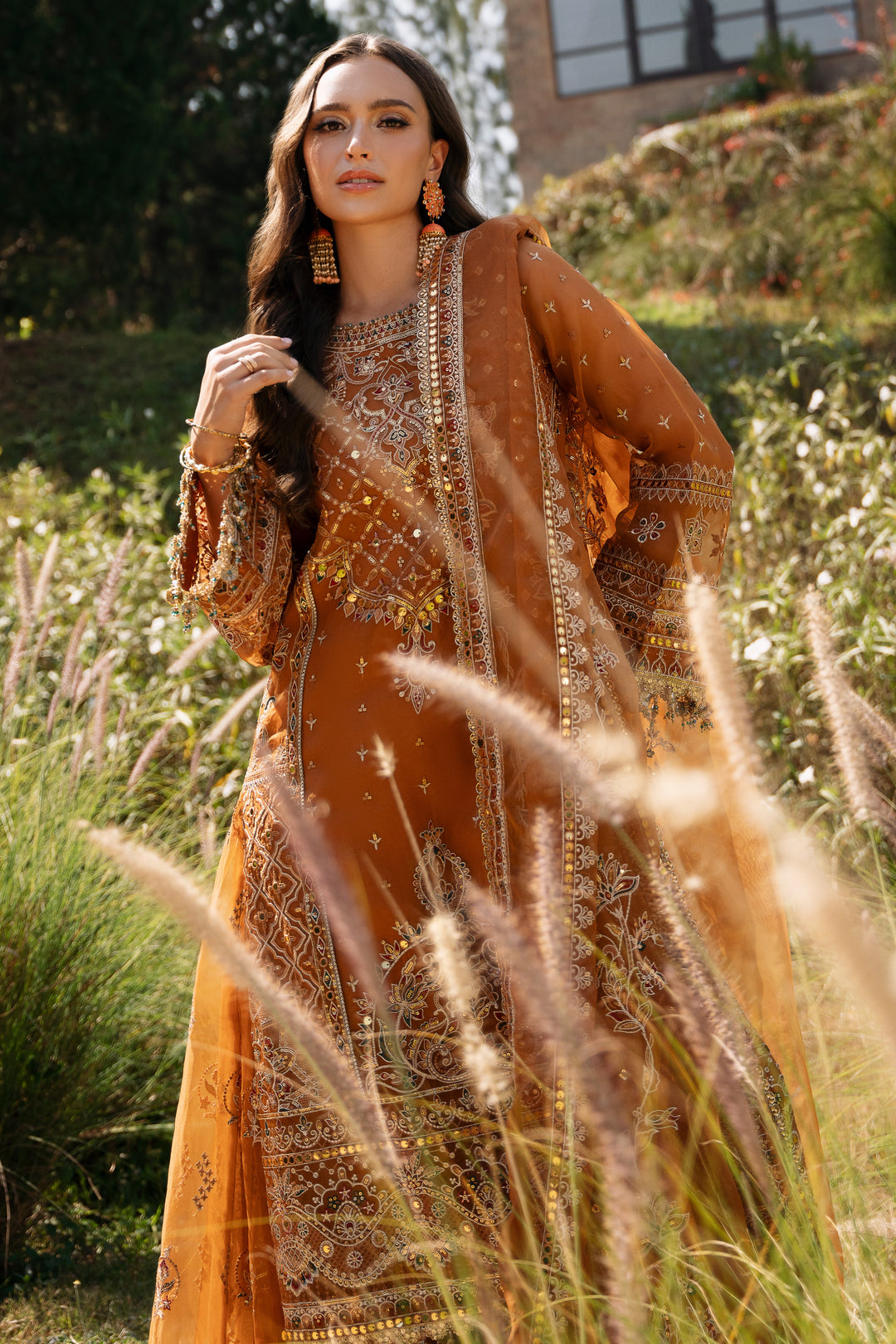 Roha Collection Buy NAQSHI Roha – Rust Organza 3PC with Beaded Details