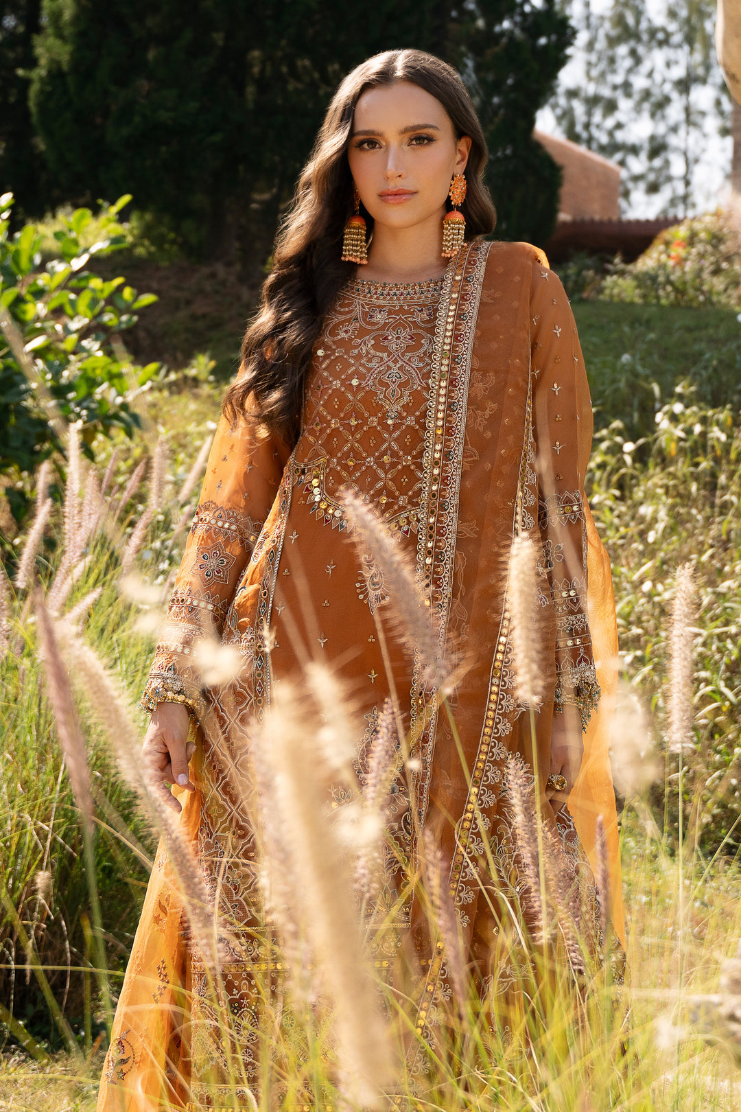 Roha Collection Buy NAQSHI Roha – Rust Organza 3PC with Beaded Details