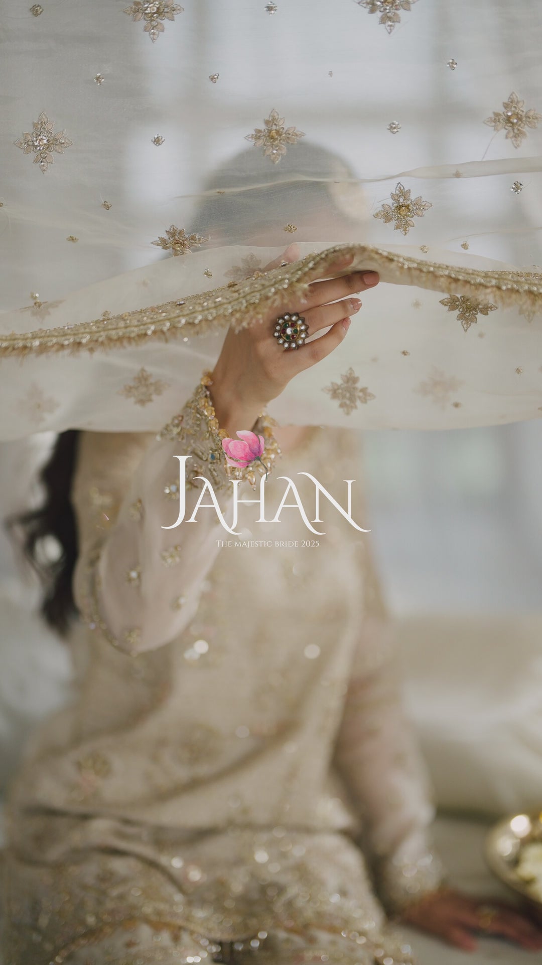 Video thumbnail of NAQSHI Aneeqa ivory beige embroidered formal dress highlighting movement and design of dupatta for special occasion wear.