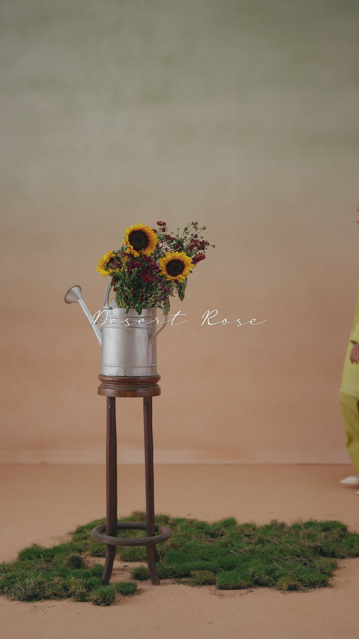 Deniz lime ready-to-wear outfit video preview with floral styling setup, featuring an embroidered lawn shirt and printed chiffon dupatta.