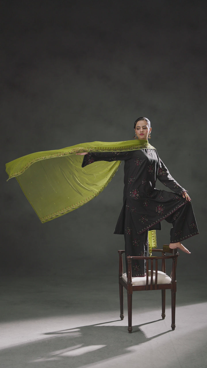 Madiha by NAQSHI styled full ensemble shot showing dupatta drape and color harmony