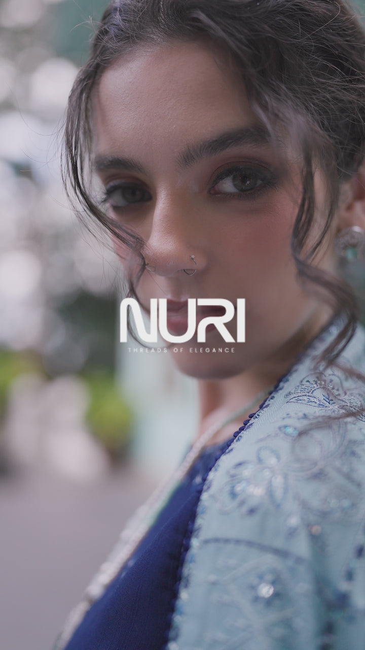 NAQSHI Nourhan Blue &amp; Aqua Khaddar &amp; Marina 3PC Suit