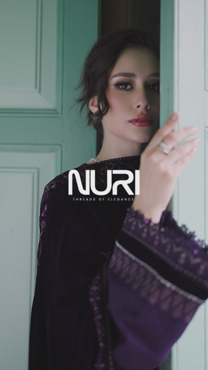 NAQSHI Ishana Plum Khaddar 3PC Suit with Velvet Shawl