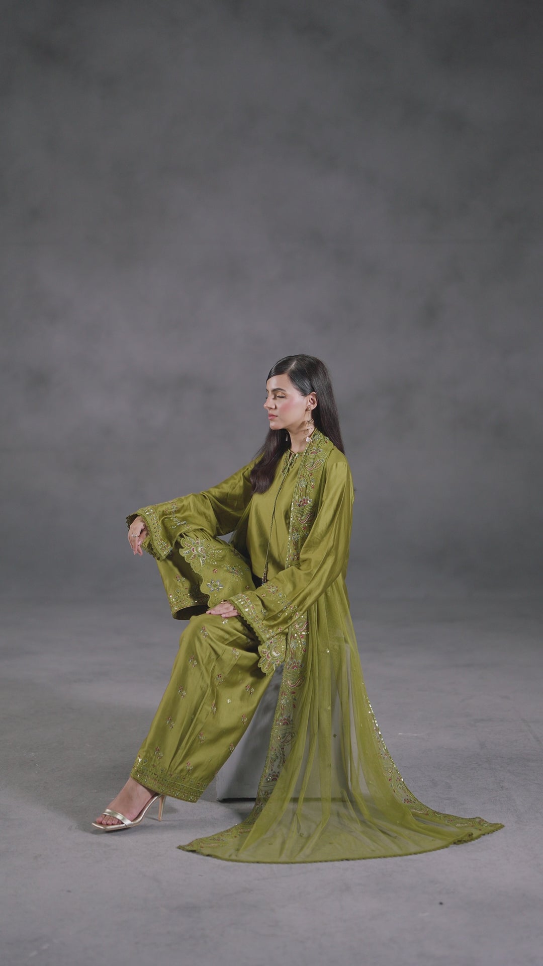 Nazish by NAQSHI styled full 3PC ensemble shot showcasing silhouette with dupatta fall and coordinated color harmony