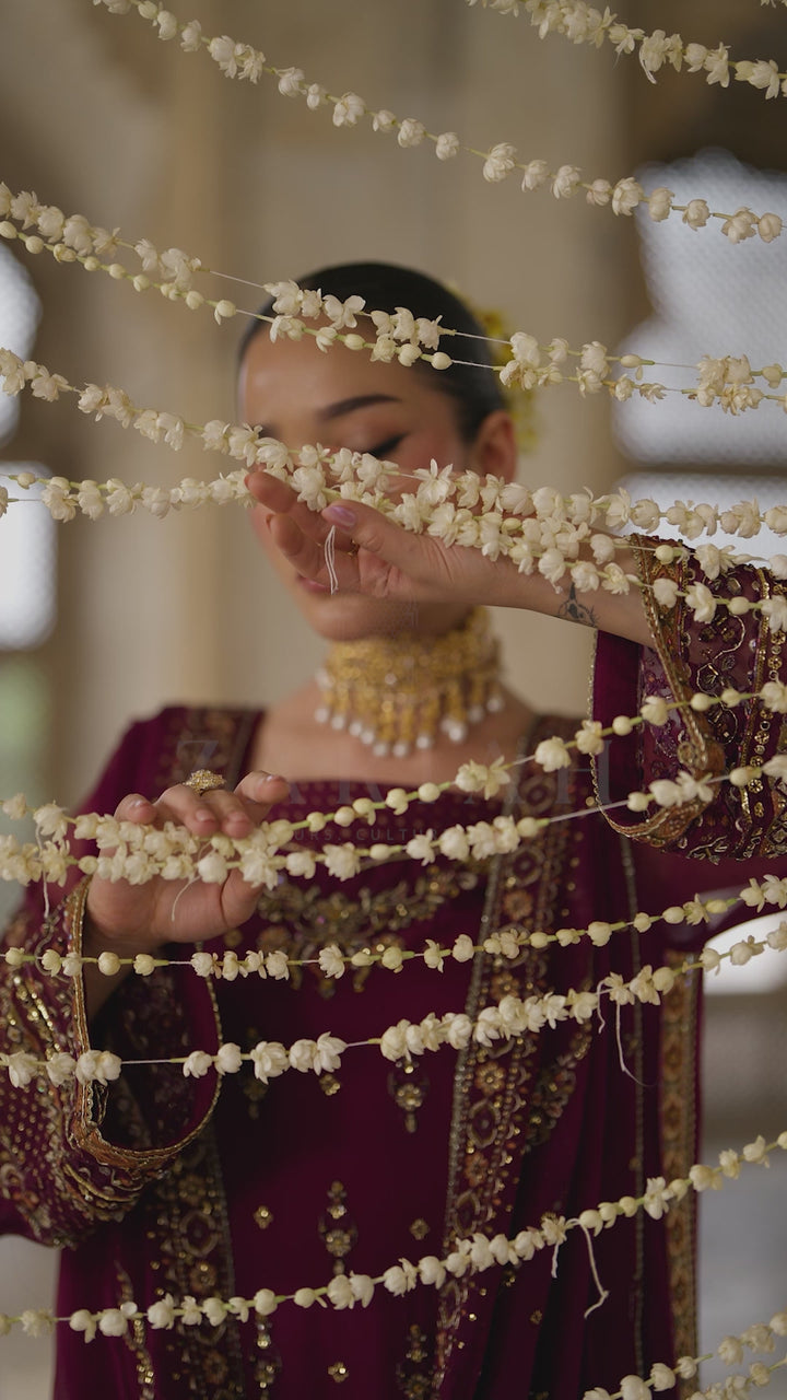 Ehaad plum crinkle semi formal outfit video featuring embellished details, matching dupatta and elegant festive wear styling