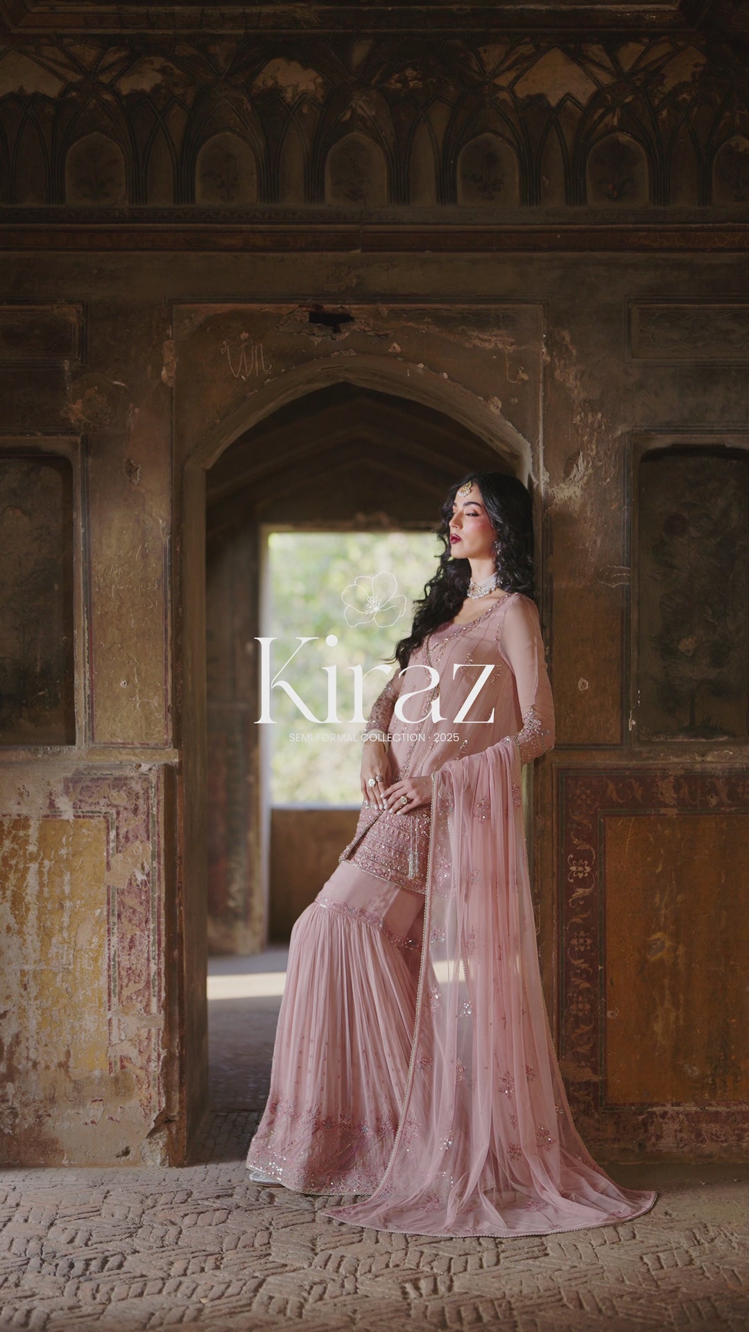 NAQSHI Zaria 3PC Light Pink – Chiffon &amp; Gharara Suit