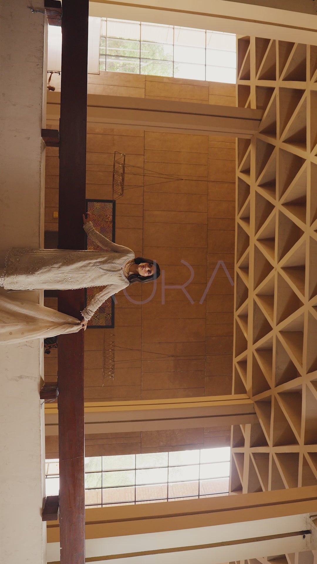 NAQSHI Minera dusty beige embroidered khadi net outfit video featuring flowing silhouette, cotton organza dupatta and sophisticated evening wear fashion