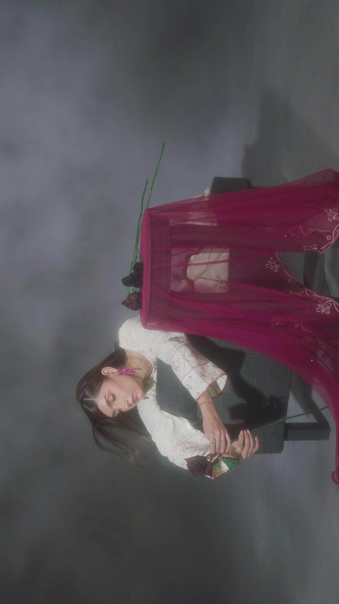 Izza by NAQSHI styled ensemble shot highlighting full outfit drape, 3PC layering and color contrast