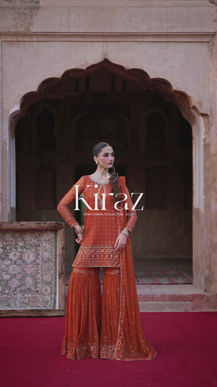 NAQSHI Tehzeen Rust 3PC Chiffon &amp; Raw Silk Set